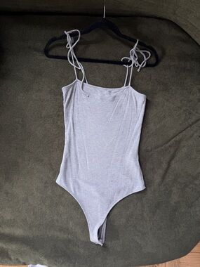 Abercrombie & Fitch Ribbed One-Piece Bodysuit in Light Gray